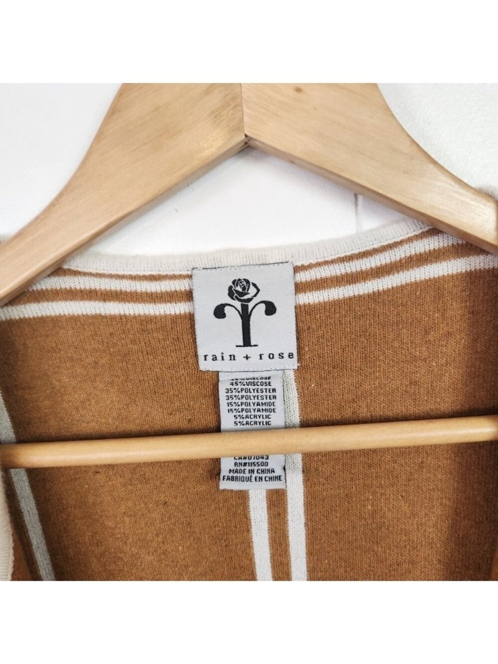 Rain & Rose Open Front Soft Cardigan Off White Tan Plaid Size Medium Office Fall - Picture 6 of 7